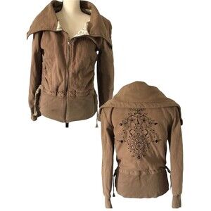 Forever 21 Women's Brown Jacket With Shawl Collar & Embroidered Back Size Medium